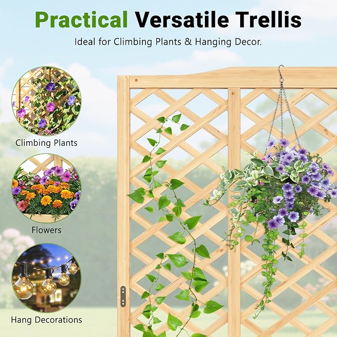 DoCred 2PCS Raised Garden Bed, 44" L x 16" W x 59" H Freestanding Elevated Planter Box with Trellis for Climbing Plants, Outdoor Wooden Privacy Screen with Garden Box for Backyard Patio Balcony Decor