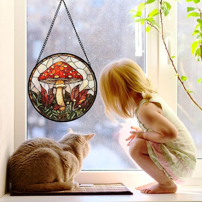 DASTOLL Stained Glass Window Hanging, Big Red Mushroom Suncatcher for Doors Home Sun Catchers Decoration and Christmas, Mother's Day Birthday Gifts for Women, Men, and Mom 9.8 in