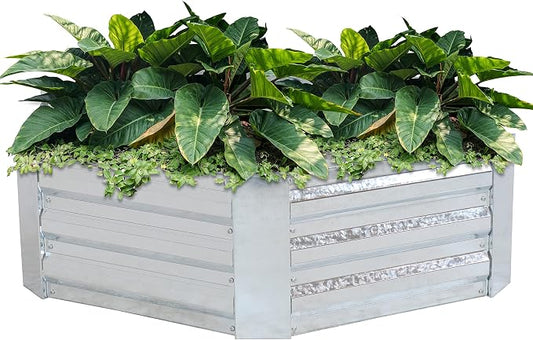 Sunnydaze Galvanized Raised Garden Bed Kit - 4x3x1 ft Outdoor Raised Garden Bed - Metal Planter Box for Vegetables, Flowers, Herbs - Silver - Hexagon