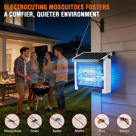 Solar Bug Zapper Outdoor Waterproof, 4500V Rechargeable Mosquito Zapper with Solar Panel Sensor, Auto ON/Off, 10ft Extension Cord & Solar Powered Bug Zapper, Cordless Insect Zap for Patio Yard Garden