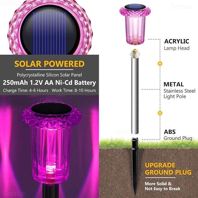 Solar Pathway Lights Gift for Mom 10 Pack Pink Solar Lights Outdoor Waterproof Yard Lighting, LED Stainless Steel Stake for Garden Outside Landscape Lawn Driveway Walkway Path