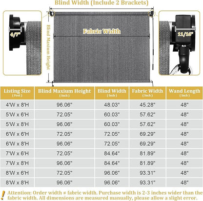Shade&Beyond Outdoor Roller Shades with Splicing Design, 6' W x 8' H Cordless Patio Roll Up Blinds, Exterior Shade Cloth Roll for Porch, Gazebo, Pergola, Balcony, Gray