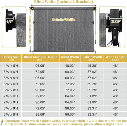 Shade&Beyond Outdoor Roller Shades with Splicing Design, 8' W x 6' H Cordless Patio Roll Up Blinds, Exterior Shade Cloth Roll for Porch, Gazebo, Pergola, Balcony, Gray