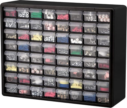 Akro-Mils 64-Drawer Plastic Storage Cabinet, 20-Inch W x 6-Inch D x 16-Inch H | Black | Model 10164 | Garage Organization