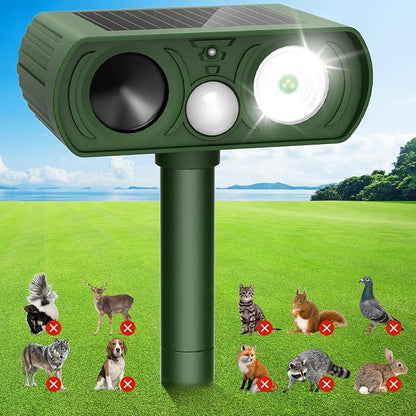 Solar Ultrasonic Animal Repellent Outdoor, Deer Repellent Devices Waterproof, Cat Squirrel Rabbit Dog Raccoon Deterrent Animal Repeller with Motion Detection, Keep Skunk Away for Yard, Green, 1 Pack