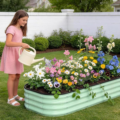 Garvee Galvanized Raised Garden Bed, 2Pcs Raised Garden Beds Outdoor, Rectangle Planter Raised Beds with Gloves and Rubber Edge Trim for Vegetables, Flowers and Herbs, 4x2x1 FT, Green