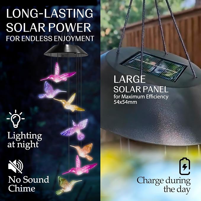 Upblend Outdoors Hummingbird Solar Hanging Decoration for Outside – Color Changing LED Decoration for Outside, Solar Decor Outdoor Waterproof – Hummingbird, Light Blue
