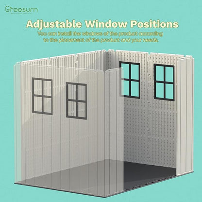 Greesum 8x8FT Plastic Shed, Easy-to-Assemble Resin Shed for Yard, Beige | 35% Fewer Screws for Fast Setup | Eco-Friendly HDPE | Kick-it Easy Assembly | Lockable Door with Adjustable Windows