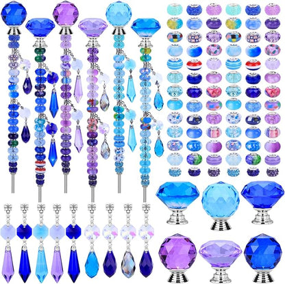 AIPRIDY DIY Crystal Beaded Fairy Wand Garden Stakes Kit, Colorful Decorative Wands with Assembly Guide, 12 or 10 Inch Threaded Rods,Outdoor Garden Decoration Set (208, Purple+Aqua+Blue)