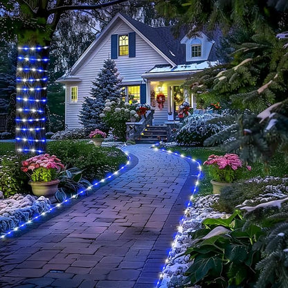 JMEXSUSS 66ft 200 LED Blue and White Solar Rope Lights for Christmas Decor | IP 65 Outdoor Waterproof Christmas Rope Lights with 8 Modes, Solar Christmas Lights for Fence Yard Walkway Christmas