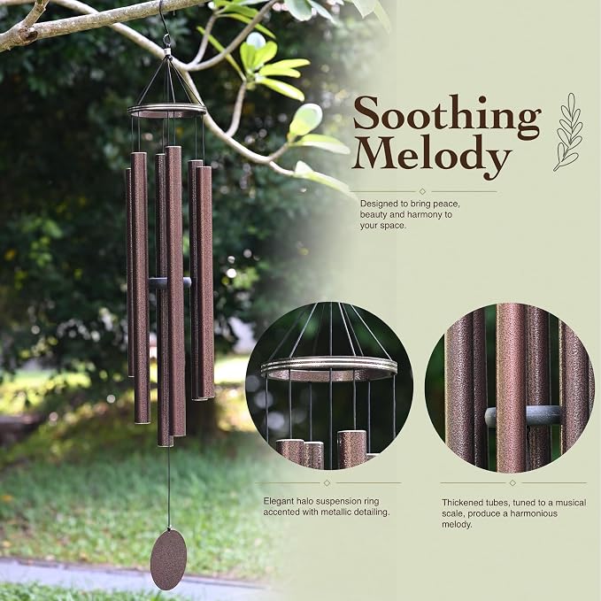 Vanquer Wind Chimes for Outside Deep Tone - 48'' Wind Chimes Outdoor Clearance, Deep Tone, Memorial WindChimes, Outdoor Décor, Wind Spinner, Sympathy Gift, Patio, Home Décor (Bronze)