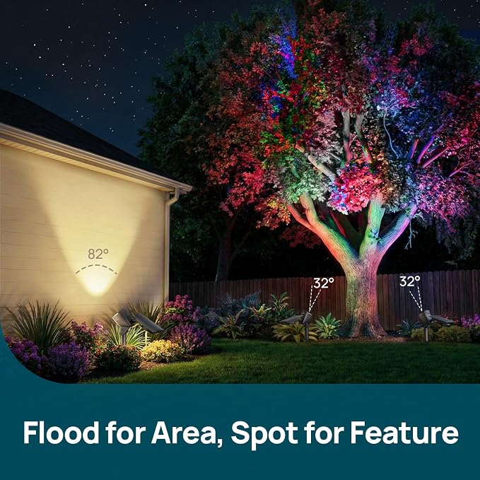 Linkind Smart Solar Tree Spotlight SL6C, Dual-Ring Solar & USB Charging Solar Lights Outdoor Waterproof IP66, Color Changing Trees Uplights, Outdoor Light for Yard, Garden, Landscape, 4 Pack