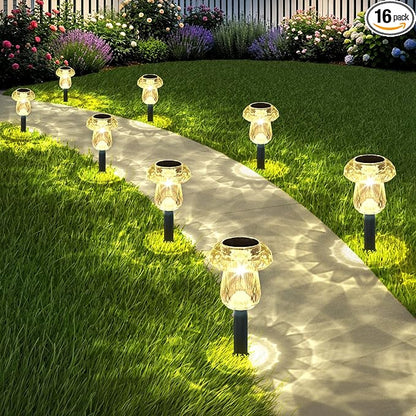 Solar Pathway Lights Outdoor 16 Pack Mushroom Garden Lights Waterproof Solar Powered Yard Lighting for Landscape, Driveway, Path, Walkway, Patio, Outside Garden Decorations, 3000K Warm White