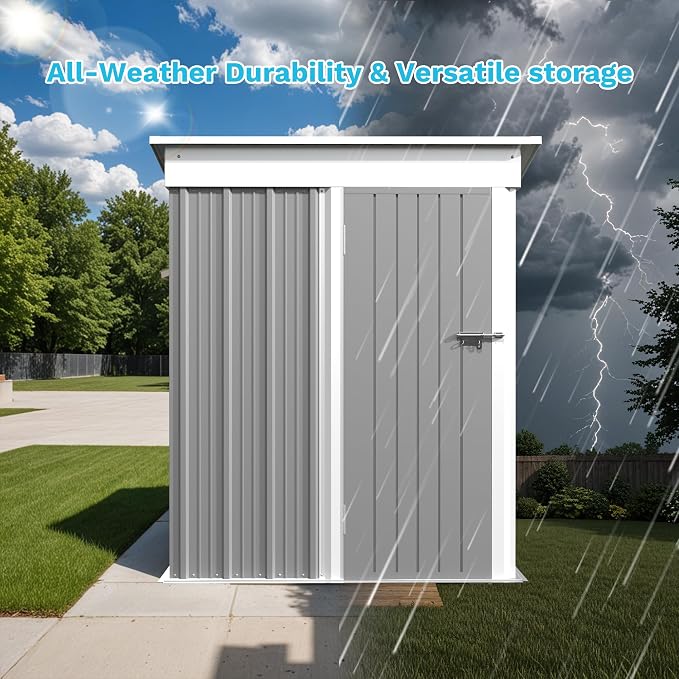 Greesum Outdoor Storage Shed 5 x 3 ft. Utility Tool Shed Metal Storage Garden Shed with Door & Lock for Patio Storage, Gray