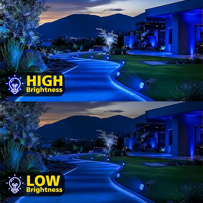 T-SUN Blue Solar Spotlights, Solar Lights Outdoor Waterproof, Auto ON/Off Adjustable Solar Garden Pond Lights for Tree, Patio, Yard, Garden, Driveway, Stairs, Pool Area (Blue- 2 Pack)