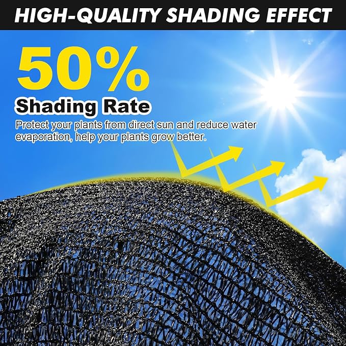 Artpuch 50% Black Garden Shade Cloth Roll for Plants, Sun Shade Cover Fabric Roll with UV Block Shades Netting Mesh Privacy Fence Screen for Greenhouse, Backyard, Patio, 8' x 100 FT