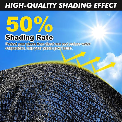 Artpuch 50% Black Garden Shade Cloth Roll for Plants, Sun Shade Cover Fabric Roll with UV Block Shades Netting Mesh Privacy Fence Screen for Greenhouse, Backyard, Patio, 8' x 100 FT