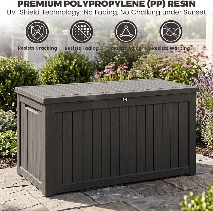 Outdoor Storage Box, 270 Gallon Waterproof Deck Box [Upgraded 3.1], Giant Resin Storage for Large Cushions, Heavy Duty Outside Lockable Bench Seat, Large Backyard Party, Black