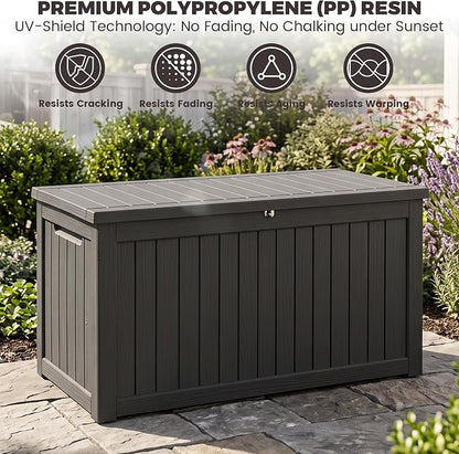 Outdoor Storage Box, 270 Gallon Waterproof Deck Box [Upgraded 3.1], Giant Resin Storage for Large Cushions, Heavy Duty Outside Lockable Bench Seat, Large Backyard Party, Black