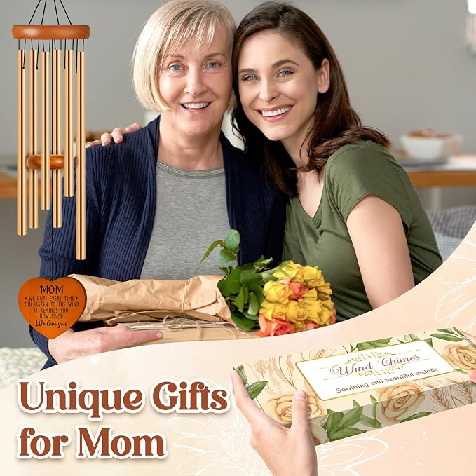 Gifts for Mom, Mom Gifts Wind Chimes 25.6", Outdoor Garden Decor | Mother Gift from Daughter/Son, Perfect for Mother's Day, Birthday, Christmas, Soothing Wind Chimes for Patio & Garden Decor