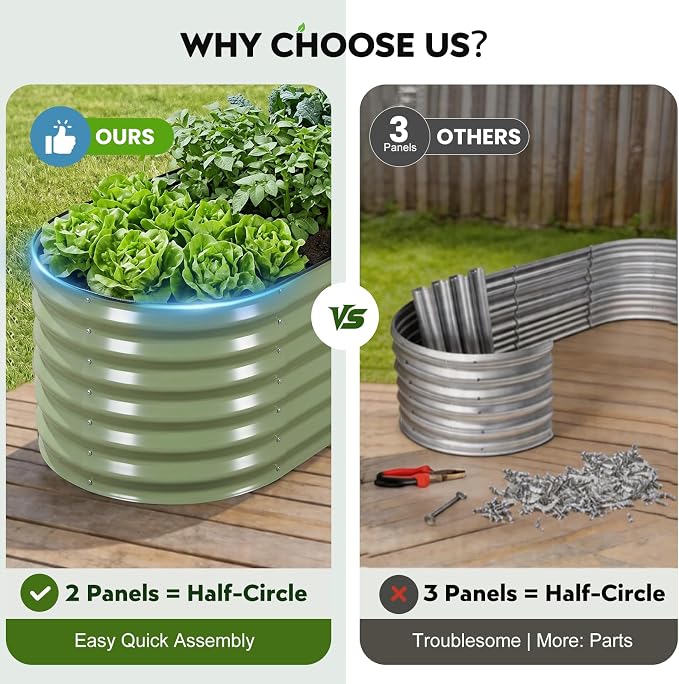 2 Pack Galvanized Raised Garden Bed 8x2 ft, 17" Tall Oval Metal Planter for Outdoors, 9 in 1 Modular Large Garden Bed Kits for Outdoor Vegetable Flowers - Olive Green