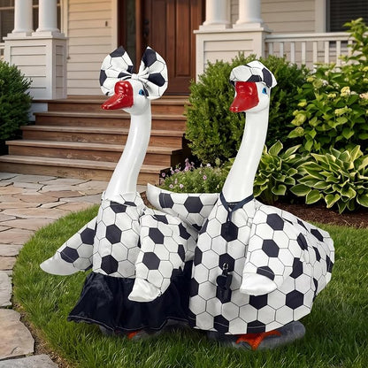 20" Large Porch Goose Statue + 2 Set Soccer Goose Outfits, Outdoor Statue, Football Match Decorations, Weather Resistant Yard Decor for World Cup Game Day Decor, Soccer Fan Gift
