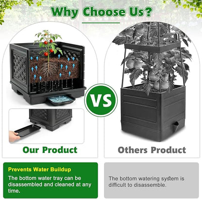 Tomato Planter with Wheels, 57" Self Watering Raised Garden Bed with Tomato Cage & Trellis for Light Climbing Plants, Cherry Tomatoes, Clematis, Herbs, Indoor & Outdoor Gardening for Patios, 1 Pack