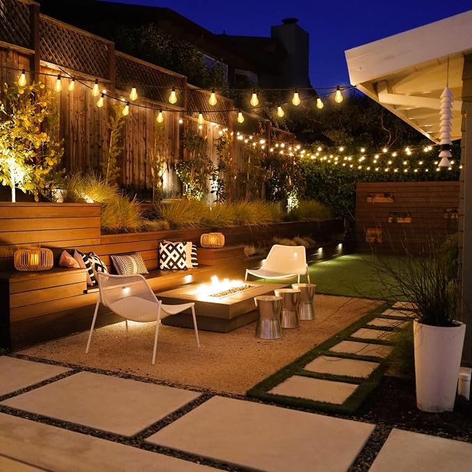 Larkvue 200FT(2x100FT) Outdoor String Lights, LED Patio Lights with 63 Waterproof Shatterproof A39 Dimmable Bulbs(3 Spare) for Balcony-2 Pack Black