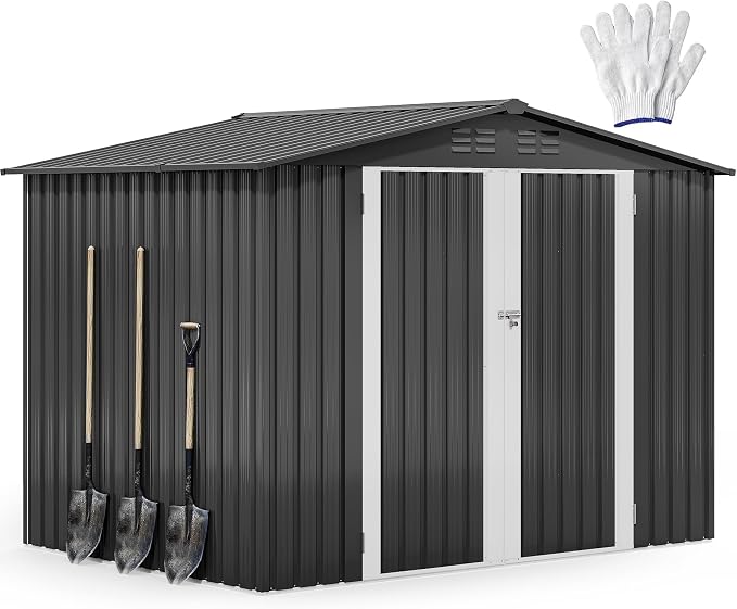 DWVO 7x5ft Metal Outdoor Storage Shed, Waterproof Tool Shed Heavy-Duty Storage Unit with Lockable Door and Vents, Ideal for Bicycles, Tools, Lawnmowers, Backyards, Patios, Lawns - Dark Gray