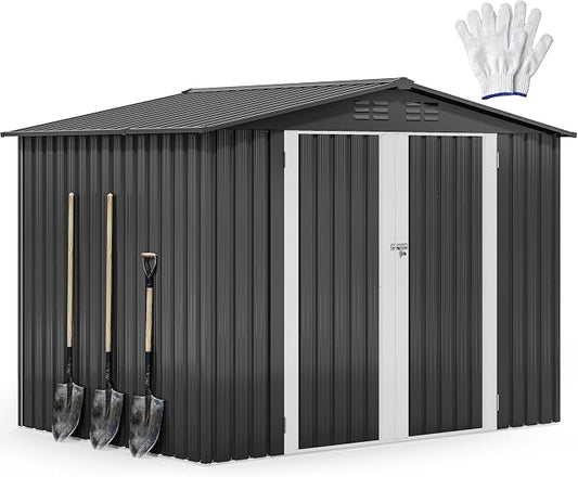 DWVO 7x5ft Metal Outdoor Storage Shed, Waterproof Tool Shed Heavy-Duty Storage Unit with Lockable Door and Vents, Ideal for Bicycles, Tools, Lawnmowers, Backyards, Patios, Lawns - Dark Gray