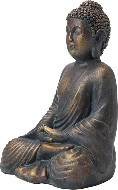 Glitzhome 19-inch Zen Meditation Buddha Garden Statue, Bronze Indoor and Outdoor Sculpture, Hand-Finished MGO & Fiberglass Decor for Home Patio Yard