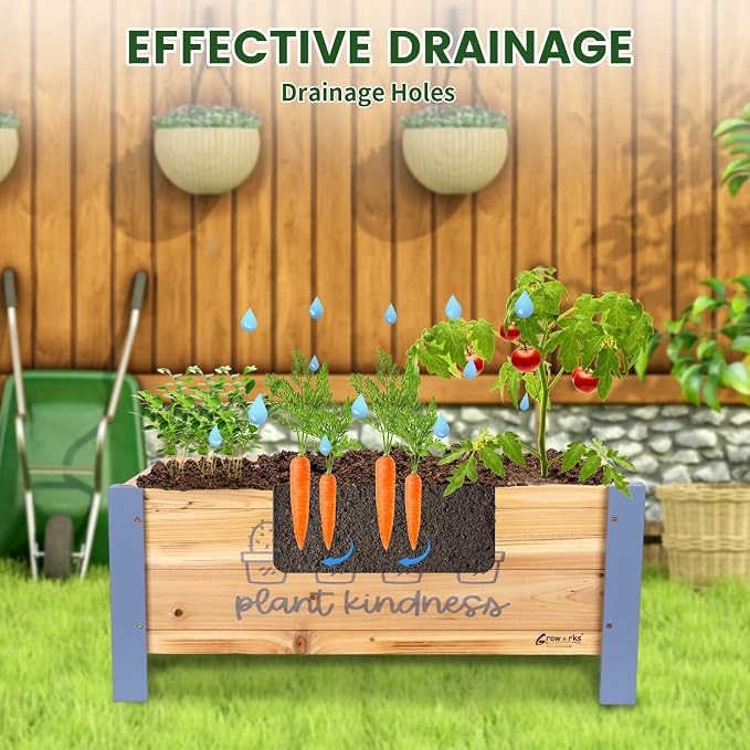 Raised Garden Bed for Kids - 30”L*16”W*13”H Elevated Wooden Planter Box Stand, Backyard, Patio, Balcony w/Bed Liner, 170lb Capacity (Blue)