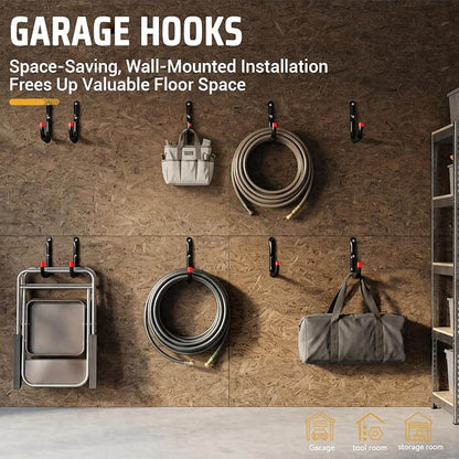 Heavy Duty Garage Storage Hooks, Wall Mount Storage Utility Hangers for Ladders, Bike and Garden Tools (7.9Inch x 5.9Inch)