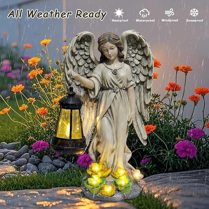 NBQQ Solar Garden Statue Angel Figurine, 11.8 inches Fairy Garden Waterproof Statue with Solar Light and Succulent LED Lights for Outside Yard Patio Balcony Lawn Ornaments, Gifts for Mom Women