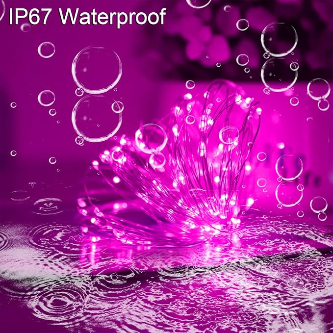Solar Christmas String Lights Pink Outdoor Waterproof 100 LED（2 Pack） 8 Modes Copper String Lights Fairy Lights for Valentines Day Garden, Patio, Fence, Balcony, Outdoors(Pink 2pcs