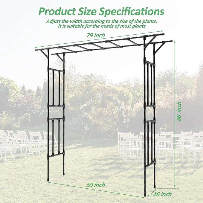 Garden Arch Trellis - 79" L x 86" H Supersize Flattop Garden Arch - Garden Trellis for Lawn, Party, Ceremony Wedding Decoration (Leg spacing 59")