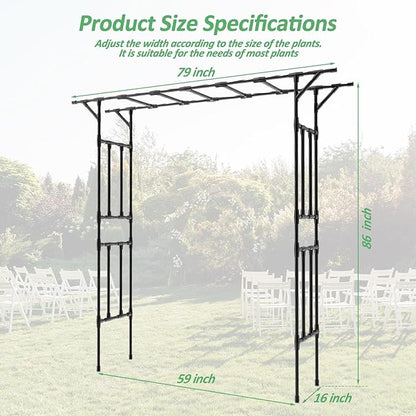 Garden Arch Trellis - 79" L x 86" H Supersize Flattop Garden Arch - Garden Trellis for Lawn, Party, Ceremony Wedding Decoration (Leg spacing 59")