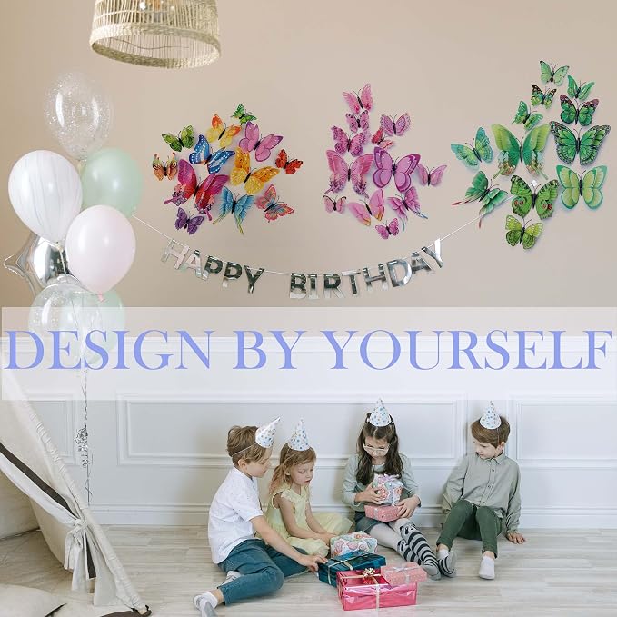 OPSEAM Butterfly Wall Decor 24/48 PCS, 3D Butterflies Stickers for Party Decorations with Magnets (Green, 48)