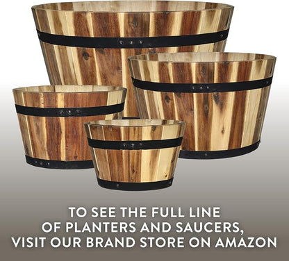 16" Whiskey Barrel Planter, Acacia | Stylish Flower Plant Pots, Indoor & Outdoor Planter, Weather-Resistant, Great for Patio, Home & Garden Decor Accent