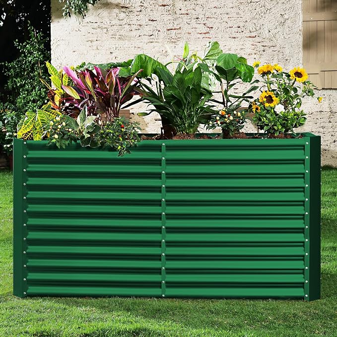 Land Guard 8x4x3ft Rectangular Galvanized Raised Garden Beds, Large-Capacity Metal Planter Box Outdoor, Durable Deep Raised Garden Bed 3ft Tall, Raised Beds for Gardening Vegetables, Forest Green