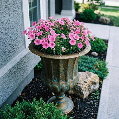 Worth Garden 24.5" H. Metal Urn Planters 2-Pack - Bronze Classic Antique Iron Plant Pots - Large Decorative Rustic Flower Pots for Outdoor Use - Traditional Urn Planter for Patio, Front Porch