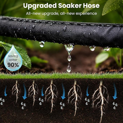 MIXC 2026 Thickened Flat Soaker Hose 50Ft with Copper Joint, Saving 80% Water, Aluminum Seal, 1mm Hose, 360°Swival Handle, Hole Pressure Relief Gasket, Drip Kit for Vegetable Garden, Lawn, Flower Bed