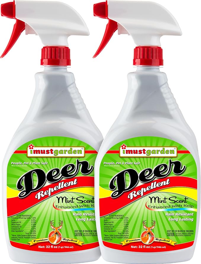 I Must Garden Deer Repellent [2 Pack: Mint Scent 32oz Ready to Use] - Natural Deer Spray for Gardens & Plants