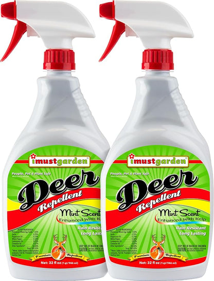 I Must Garden Deer Repellent [2 Pack: Mint Scent 32oz Ready to Use] - Natural Deer Spray for Gardens & Plants