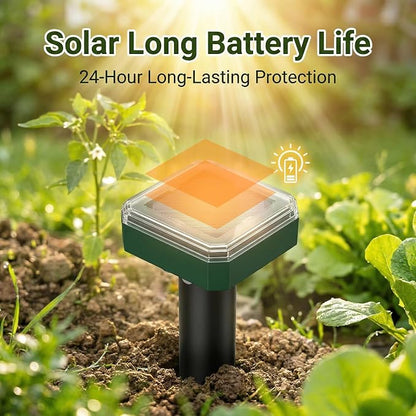 Solar Powered Mole Repeller Gopher Deterrent Outdoor Groundhog Repellent Ultrasonic Snake Armadillo Repeller Waterproof Effective for Yard Lawn Garden (8, Dark Green)
