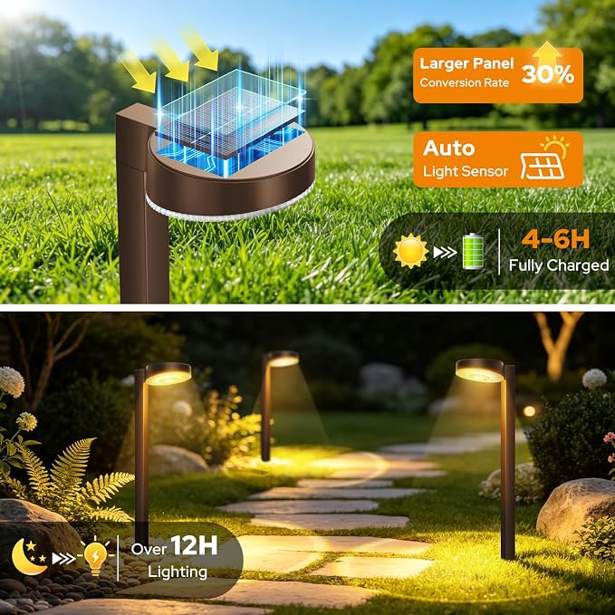 APONUO 12 Pack Solar Pathway Lights Outdoor, 3 Color Temperatures Selectable CCT, Focused Ground Spot Lens, Brighter Up to 12 Hrs IP65 Waterproof Path Lights for Walkway Driveway Yard Garden(Brown)