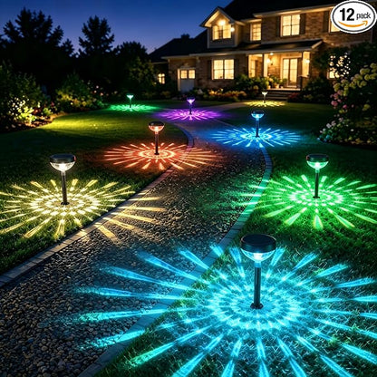 JNOEC 12Pack Solar Pathway Lights Outdoor, Color Changing+8 Fixed Color (Warm White, Cool White, Colored) Solar Lights Outdoor, Bright Solar Powered Garden Light