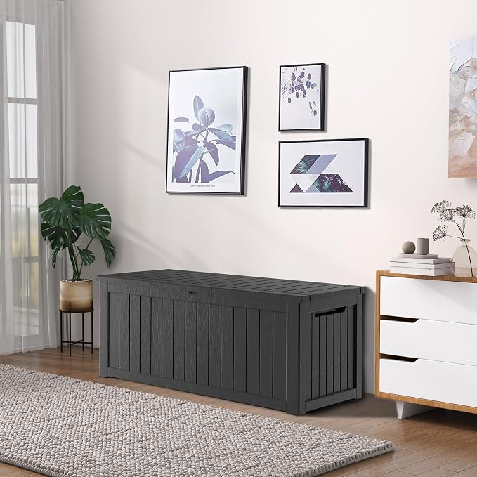 280 Gallon Outdoor Storage Box Waterproof, Lockable Resin Deck Box Large Storage Bin for Patio Furniture Cushion, Garden Tools, Pool Accessories, UV-Resistant, Black