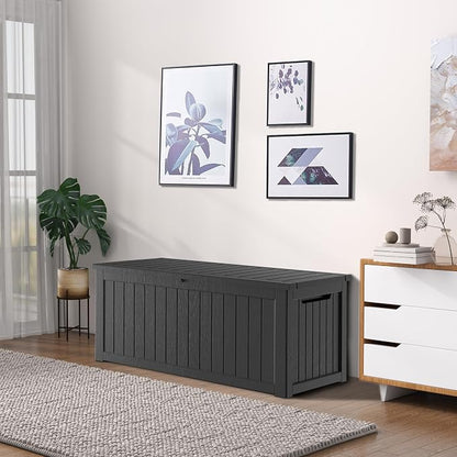 280 Gallon Outdoor Storage Box Waterproof, Lockable Resin Deck Box Large Storage Bin for Patio Furniture Cushion, Garden Tools, Pool Accessories, UV-Resistant, Black