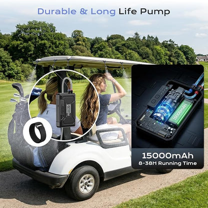 Portable 4 Gallon Misting System with 15000mAh Rechargeable Pump, 33FT Hose – Powerful Outdoor Water Bucket Misters for Outside Patio Cooling, Backyard, Canopy, Camping, Umbrella, Sports, Greenhouse